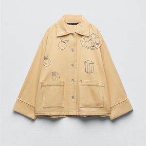 NWT Zara Taupe Brown Embroidered Overshirt Jacket Large